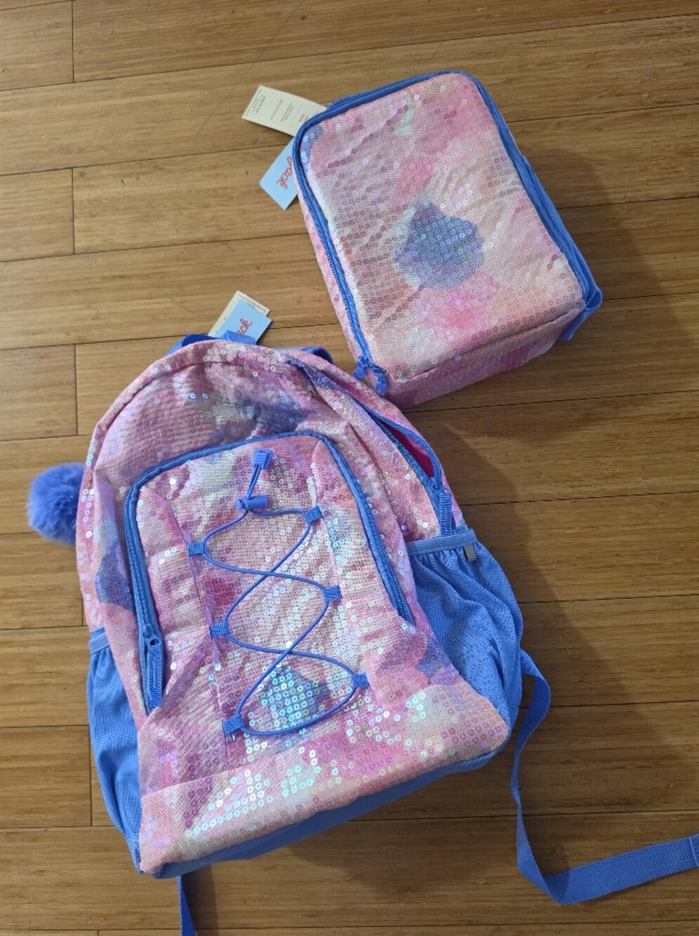 Cat & Jack Pink Sequin Backpack with Blue Accents